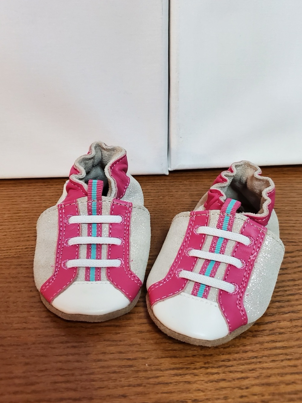 Pink and White Girls' Soft Sole Robeez Shoes